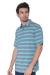 AVA Athletica Men's Collared Moisture-Wicking Active Wear Broad Striped T-Shirt Teal Blue