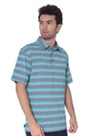 AVA Athletica Men's Collared Moisture-Wicking Active Wear Broad Striped T-Shirt Teal Blue