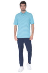 AVA Athletica Men's Polo Collar Moisture-Wick Active Wear Fine Striped T-Shirt Malibu Blue