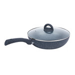 Granite Forged Non-Stick and PFOA-Free Aluminum Indian Chinese Cuisine Stir Fry Wok with Lid, Gray Side View Granite Forged Non-Stick and PFOA-Free Aluminum Indian Chinese Cuisine Stir Fry Wok with Lid, Gray Side View