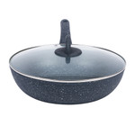 Granite Forged Non-Stick and PFOA-Free Aluminum Indian Chinese Cuisine Stir Fry Wok with Lid, Gray Top view Granite Forged Non-Stick and PFOA-Free Aluminum Indian Chinese Cuisine Stir Fry Wok with Lid, Gray Top view
