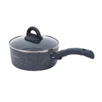 Granite Forged Non-Stick and PFOA-Free Aluminum Indian Cooking Lentil and Curry Pan with Lid,Gray, Side view with lid