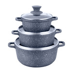 Black Granite Die Cast Casserole Set (3 Casseroles with Lids, 16cm, 20cm, 24cm)