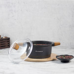 Die Cast Aluminum Casserole with Lid and Wooden Handle - with glass lid