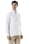 Ethnix Men's Mandarin Collar Cotton Pullover Shirt-Length Pintucked Kurta Tunic White