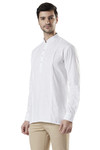 Ethnix Men's Mandarin Collar Cotton Pullover Shirt-Length Pintucked Kurta Tunic White