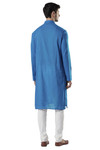 Ethnix Men's Indian Mandarin Collar Pure Cotton Textured Kurta Tunic Pajama Set Blue