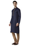 Ethnix Men's Indian Golden Embroidered Collar Placket Navy Blue 2-Piece Set