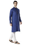 Ethnix Men's Indian Royal All-Over Embroidered Festive Kurta Tunic Pajama Set Navy Blue