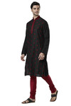 Ethnix Men's Indian Embroidered Mandarin Collar Festive Kurta Tunic Pajama Set Black Ethnix Men's Indian Embroidered Mandarin Collar Festive Kurta Tunic Pajama Set Black