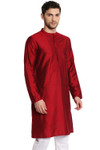 Shatranj Men's Indian Classic Collar Hand Embroidered Placket Long Kurta Tunic Maroon