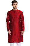 Shatranj Men's Indian Classic Collar Hand Embroidered Placket Long Kurta Tunic Maroon