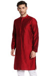Shatranj Men's Indian Classic Collar Hand Embroidered Placket Long Kurta Tunic Maroon