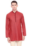 Shatranj Men's Indian Band Collar Classic Kurta Tunic With Embroidered Placket Red