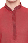 Shatranj Men's Indian Band Collar Classic Kurta Tunic With Embroidered Placket Red