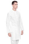 Men's  Indian Traditional Embroidered Mandarin collar Kurta Tunic: Square White | Side view | In-Sattva
