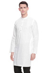 Men's  Indian Traditional Embroidered Mandarin collar Kurta Tunic: Diamond White | Side view 2  | In-Sattva Men's  Indian Traditional Embroidered Mandarin collar Kurta Tunic: Diamond White | Side view 2  | In-Sattva