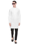 Men's  Indian Traditional Embroidered Mandarin collar Kurta Tunic: Diamond White | Full view | In-Sattva Men's  Indian Traditional Embroidered Mandarin collar Kurta Tunic: Diamond White | Full view | In-Sattva