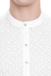 Men's  Indian Traditional Embroidered Mandarin collar Kurta Tunic: Diamond White | Swatch view | In-Sattva Men's  Indian Traditional Embroidered Mandarin collar Kurta Tunic: Diamond White | Swatch view | In-Sattva