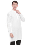 Men's  Indian Traditional Embroidered Mandarin collar Kurta Tunic: Round White | Side view | In-Sattva Men's  Indian Traditional Embroidered Mandarin collar Kurta Tunic: Round White | Side view | In-Sattva