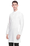 Men's  Indian Traditional Embroidered Mandarin collar Kurta Tunic: Round White | Side view 2 | In-Sattva Men's  Indian Traditional Embroidered Mandarin collar Kurta Tunic: Round White | Side view 2 | In-Sattva
