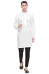 Men's  Indian Traditional Embroidered Mandarin collar Kurta Tunic: Round White | Full view | In-Sattva Men's  Indian Traditional Embroidered Mandarin collar Kurta Tunic: Round White | Full view | In-Sattva