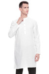 Men's  Indian Traditional Embroidered Mandarin collar Kurta Tunic: Round White | Front view | In-Sattva Men's  Indian Traditional Embroidered Mandarin collar Kurta Tunic: Round White | Front view | In-Sattva