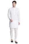 In-Sattva Men's Indian Mandarin Collar All Over High Embroidered Kurta Tunic White In-Sattva Men's Indian Mandarin Collar All Over High Embroidered Kurta Tunic White
