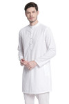 In-Sattva Men's Indian Mandarin Collar All Over High Embroidered Kurta Tunic White In-Sattva Men's Indian Mandarin Collar All Over High Embroidered Kurta Tunic White