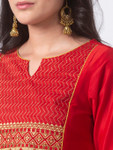 In-Sattva Women's Regal Embroidered Red and Gold Long Kurta Tunic