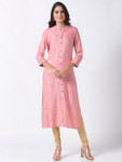 Ethnicity Printed Blush Pink Long Kurta Tunic with Button Placket  Ethnicity Printed Blush Pink Long Kurta Tunic with Button Placket