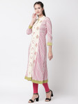 Ethnicity Off-White Stripped and Floral Designed Long Kurta Tunic Ethnicity Off-White Stripped and Floral Designed Long Kurta Tunic