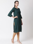 Ethnicity Pleated Teal Long Kurta Tunic with Bell Sleeves