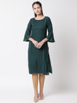 Ethnicity Pleated Teal Long Kurta Tunic with Bell Sleeves