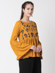 Ethnicity Boho Gathered Mustard Textured and Navy Blue Embroidered Top