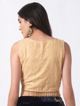 Ethnicity Beige Embroidered Crop Top Hemmed with Tassels