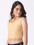 Ethnicity Beige Embroidered Crop Top Hemmed with Tassels