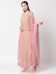 Ethnicity Dust Pink Net Dupatta with Metallic Border