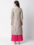 Ethnicity Silver Embroidered and Textured Long Kurta Tunic with Collar Ethnicity Silver Embroidered and Textured Long Kurta Tunic with Collar