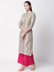 Ethnicity Silver Embroidered and Textured Long Kurta Tunic with Collar Ethnicity Silver Embroidered and Textured Long Kurta Tunic with Collar