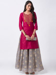 Ethnicity Handcrafted Gold Floral Gray Lehenga Skirt