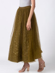 Ethnicity Artisan Olive Lehenga Skirt with Gold Print