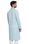 Ethnix Men's Mandarin Collar Pure Cotton Sky Blue Hand Embroidered Placket Long Kurta Tunic