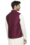Ethnix Men's Handmade Banded CollarPure Cotton Linen Nehru Jacket Vest; Maroon