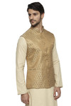 Ethnix Men's Handmade Banded Collar Motif Print Nehru Jacket Vest