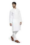 Ethnix Men's Mandarin Collar Handmade White Chikaankari Embroidered Kurta Pajama 2-piece set