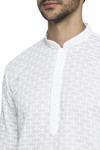Ethnix Men's Mandarin Collar Handmade White Chikaankari Embroidered Kurta Pajama 2-piece set