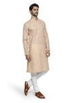 Ethnix Men's Mandarin Collar Solid Textured Staple Kurta Pajama 2-piece set; Peach Ethnix Men's Mandarin Collar Solid Textured Staple Kurta Pajama 2-piece set; Peach
