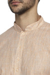 Ethnix Men's Mandarin Collar Solid Textured Staple Kurta Pajama 2-piece set; Peach Ethnix Men's Mandarin Collar Solid Textured Staple Kurta Pajama 2-piece set; Peach