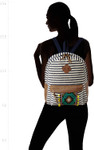 Women's Boho Off-White Striped with Embroidered Patch Backpack